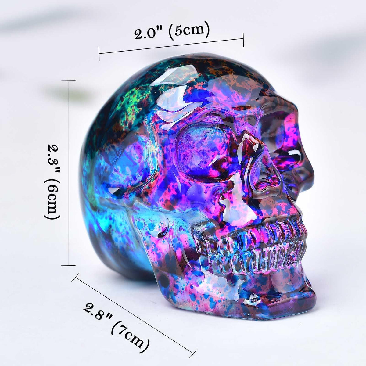 Crystal Skull Head Statues Skull Figurines Glass Skull Gemstone Halloween Decor Gifts for Women Plating Blue