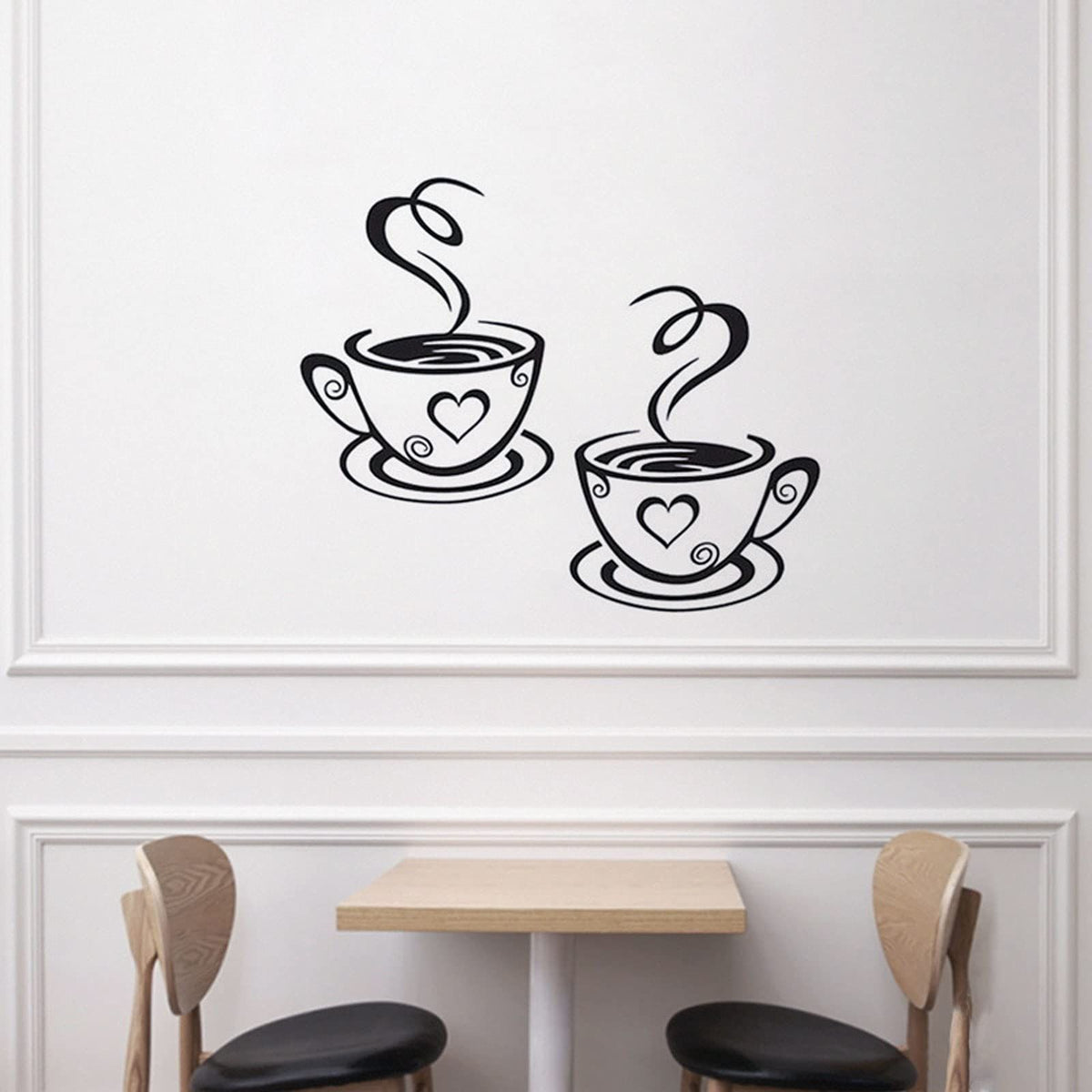 2 PCS Coffee Bar Wall Decor Coffee Bar Sign Wall Sticker Two Coffee Cup Art Wall Decal Sticker Removable Signs for Kitchen Coffee