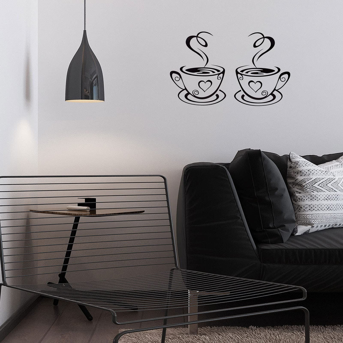 2 PCS Coffee Bar Wall Decor Coffee Bar Sign Wall Sticker Two Coffee Cup Art Wall Decal Sticker Removable Signs for Kitchen Coffee