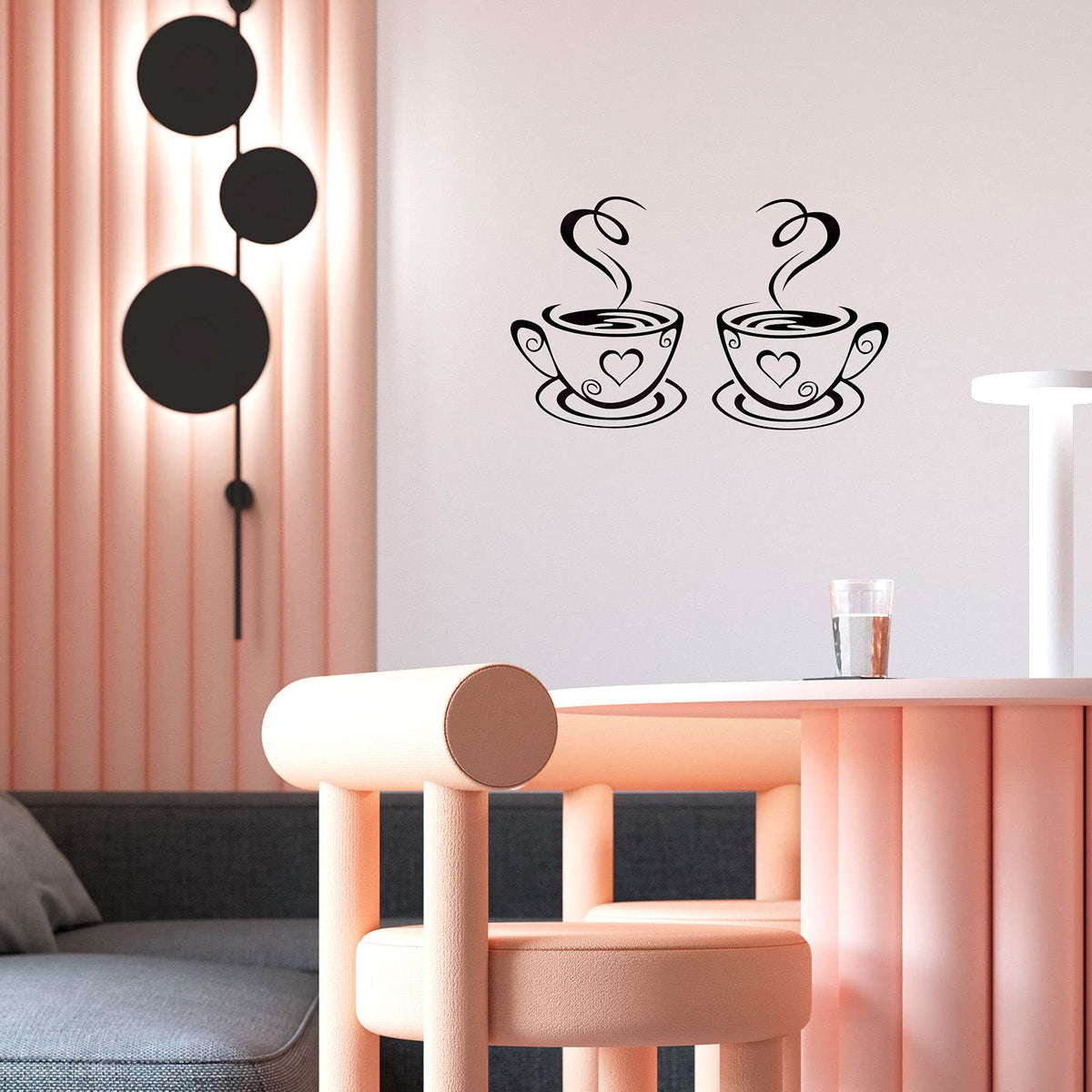 2 PCS Coffee Bar Wall Decor Coffee Bar Sign Wall Sticker Two Coffee Cup Art Wall Decal Sticker Removable Signs for Kitchen Coffee