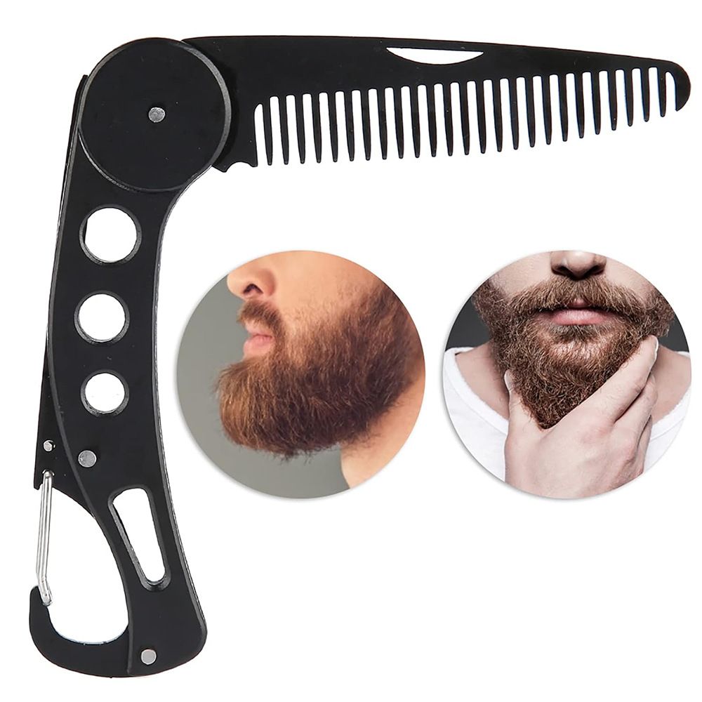 Beard comb for men, Stainless Steel Folding Beard Comb, Multifunctional Pocket Beard and Moustache Comb for Men Beard Styling
