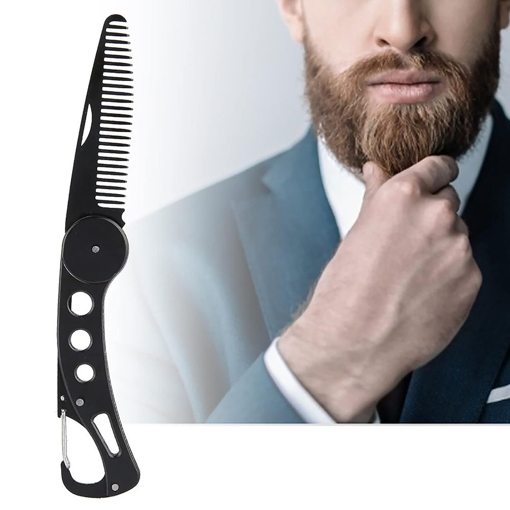 Beard comb for men, Stainless Steel Folding Beard Comb, Multifunctional Pocket Beard and Moustache Comb for Men Beard Styling