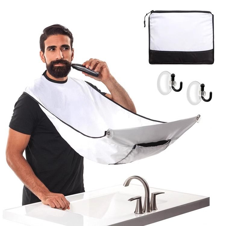 Beard Trimming Catcher, Beard Hair Catcher for Men Shaving, Non-Stick Beard Apron Cape Grooming Cloth, with Suction Cups - White