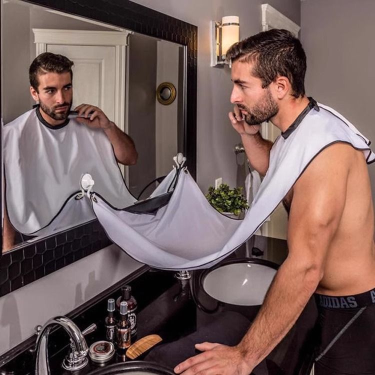 Beard Trimming Catcher, Beard Hair Catcher for Men Shaving, Non-Stick Beard Apron Cape Grooming Cloth, with Suction Cups - White