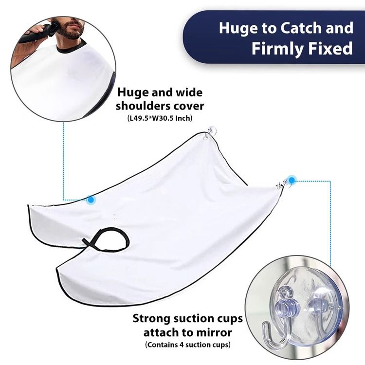Beard Trimming Catcher, Beard Hair Catcher for Men Shaving, Non-Stick Beard Apron Cape Grooming Cloth, with Suction Cups - White
