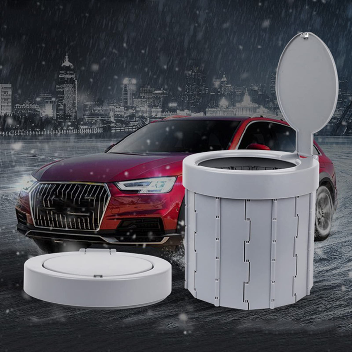 Premium Portable Toilet with Lid, Folding Car for Kids Adults Outdoor Travel Emergency Toilet for Camping, Hiking, Long Trips