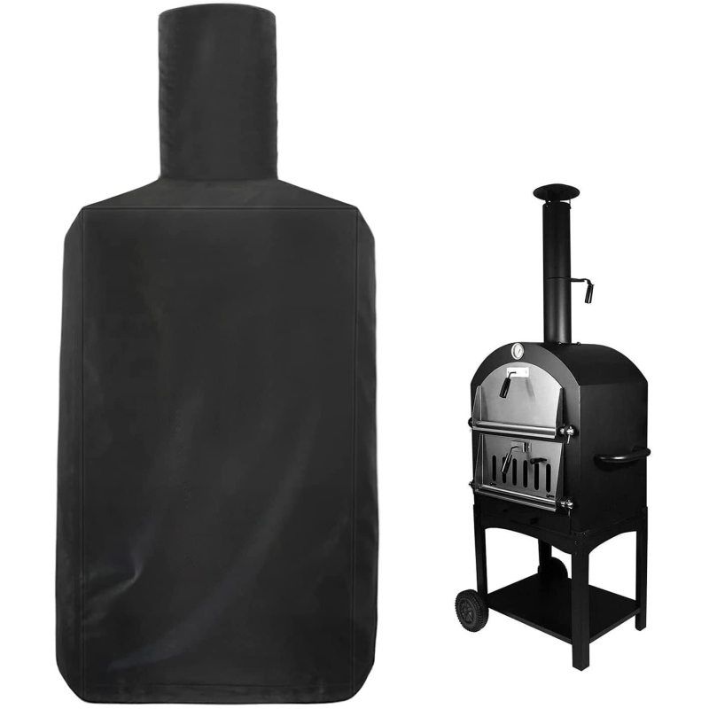 BBQ Grill Cover, Outdoor Pizza Oven Rain Cover, Heavy Duty Dust-Proof Weather Resistant Polyester Fabric Protective Cover-Black