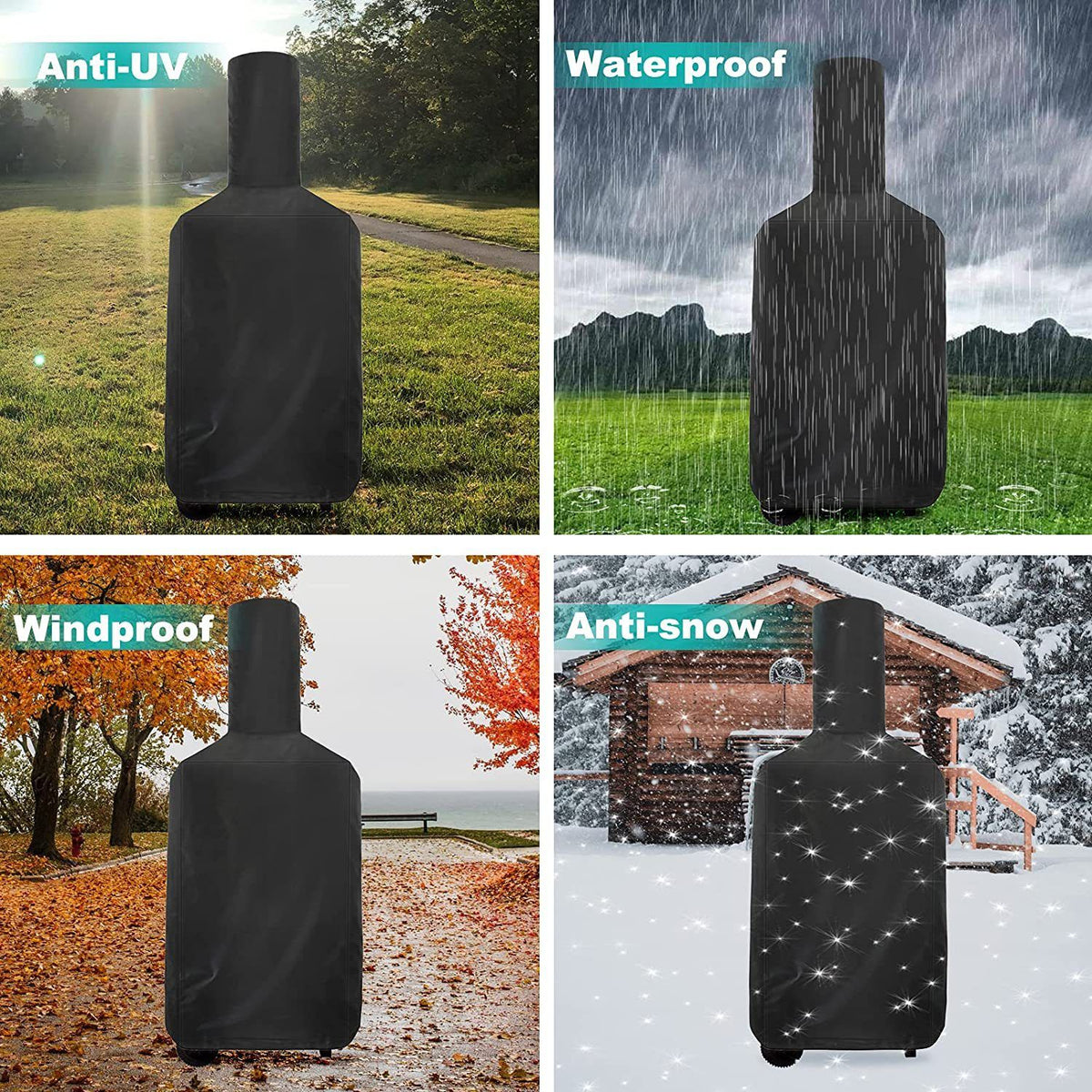 BBQ Grill Cover, Outdoor Pizza Oven Rain Cover, Heavy Duty Dust-Proof Weather Resistant Polyester Fabric Protective Cover-Black