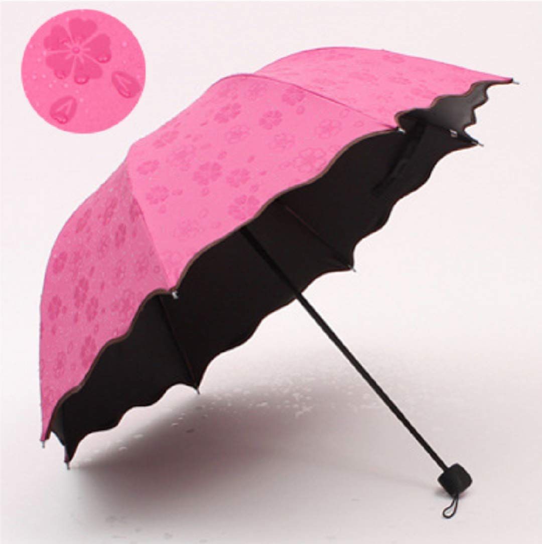 Travel Foldable compact Umbrellas Sun rain Umbrellas parasol with Water blomssom blooming material （pink）