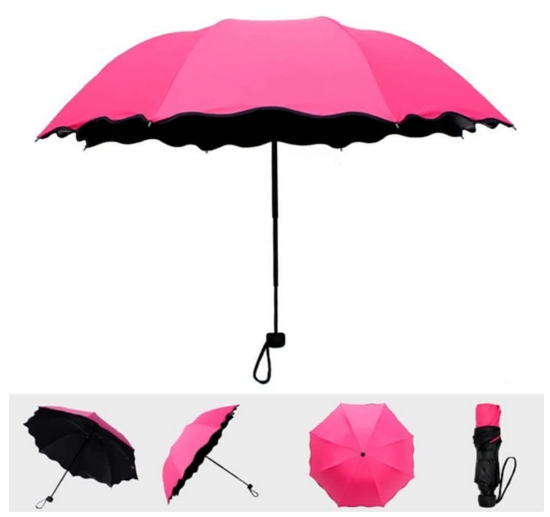 Travel Foldable compact Umbrellas Sun rain Umbrellas parasol with Water blomssom blooming material （pink）