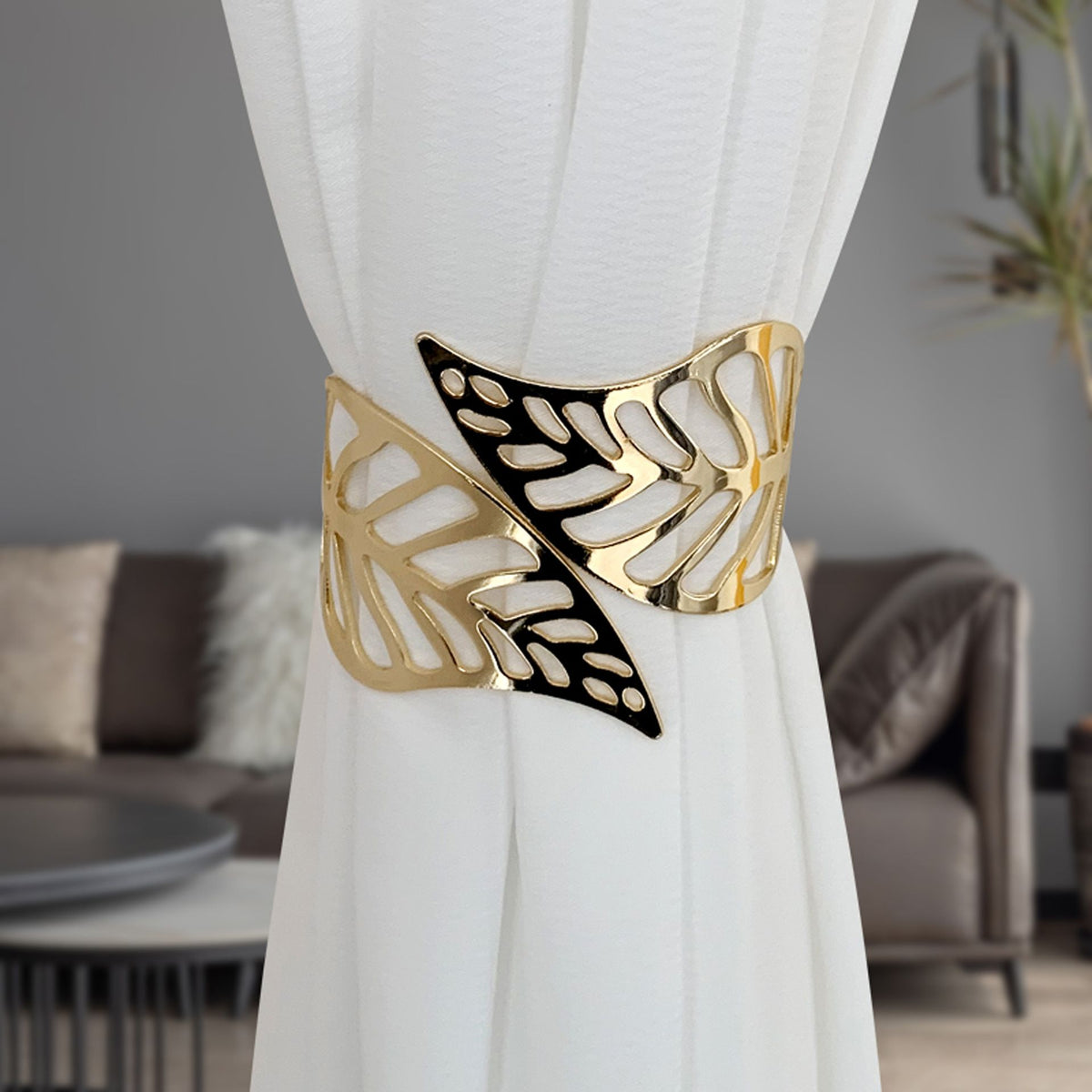 Curtain Tie Backs, 2Pcs Metal Creative Curtain Rope Buckles Decorative Hollow Leaf Curtain Tiebacks Spring Drape Holder Clip