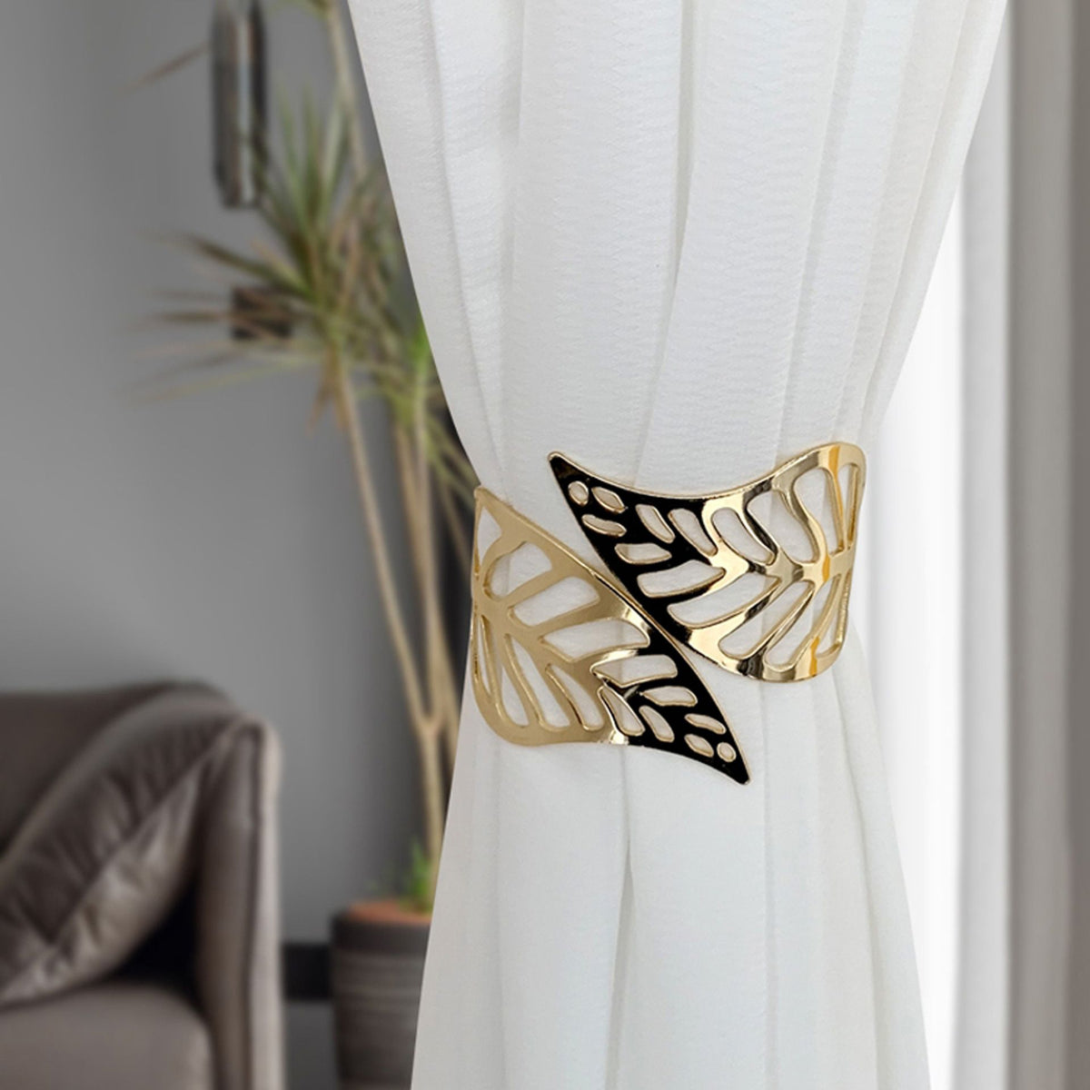 Curtain Tie Backs, 2Pcs Metal Creative Curtain Rope Buckles Decorative Hollow Leaf Curtain Tiebacks Spring Drape Holder Clip