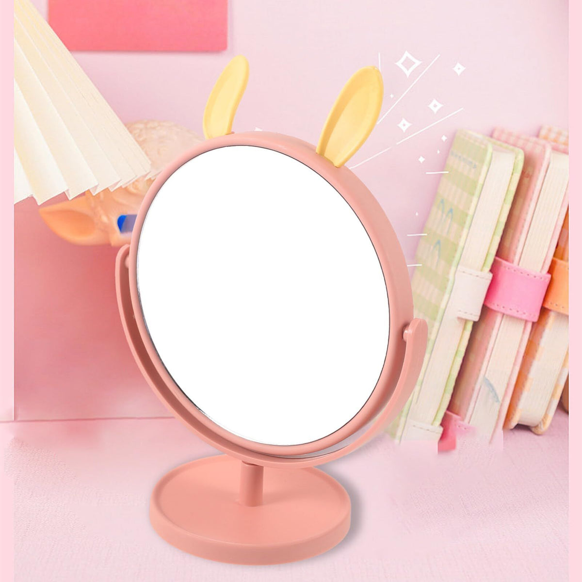 Makeup Mirror Desk Mirror Cute Bunny Ears Shaped Vanity Mirror Tabletop Cosmetic Mirror for Home Bedroom Bathroom Haircut Mirror