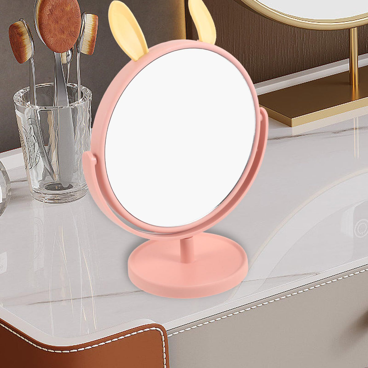 Makeup Mirror Desk Mirror Cute Bunny Ears Shaped Vanity Mirror Tabletop Cosmetic Mirror for Home Bedroom Bathroom Haircut Mirror
