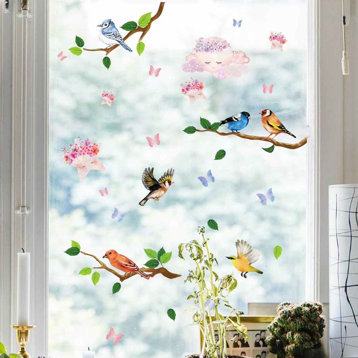 Spring Window Spring Decorations Flower Window Clings Reusable Removable For Glass Windows Living Room Colourful Flowers