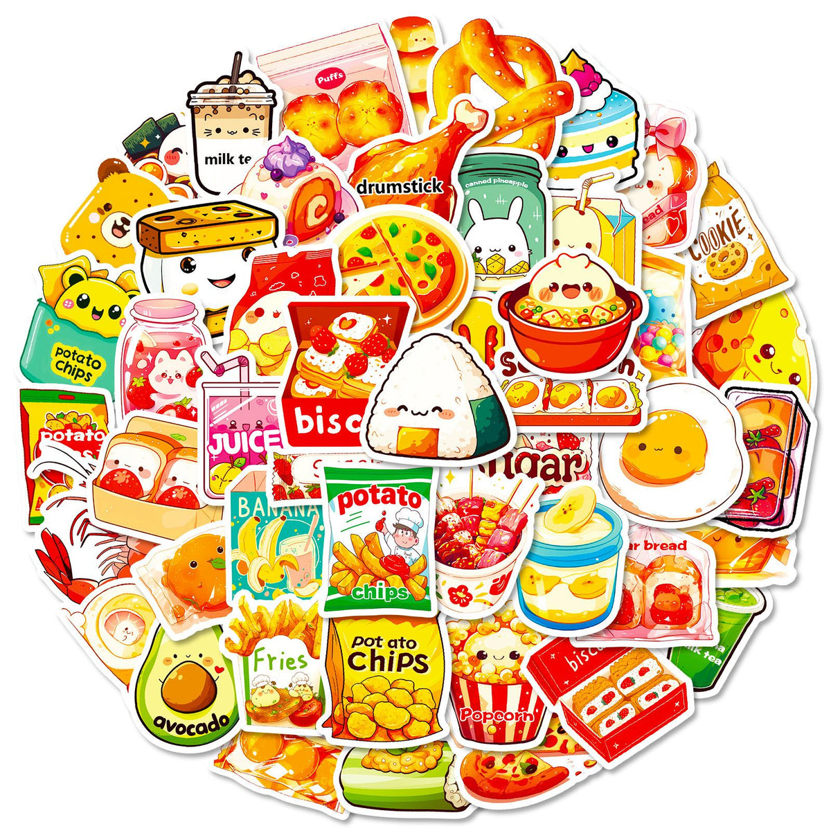 Food Stickers for Kids Cute Food Stickers for Water Bottles Stickers for Adults Teens Laptop Stickers Waterproof Fast Food 50Pcs