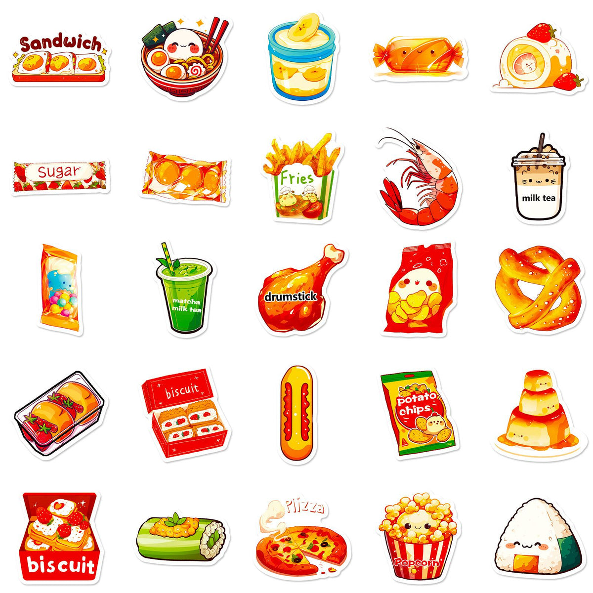Food Stickers for Kids Cute Food Stickers for Water Bottles Stickers for Adults Teens Laptop Stickers Waterproof Fast Food 50Pcs