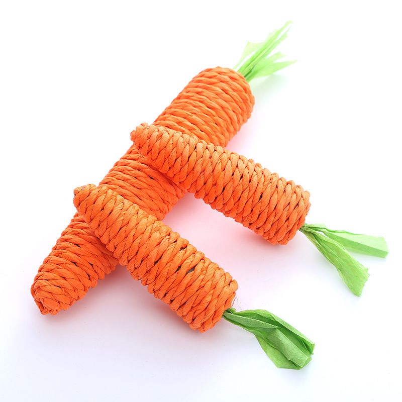 Pet rabbit toy Bunny Fun Chew Toy Rattan Grass Scratcher Climbing Play Carrot Toy for Small Animal-2pcs