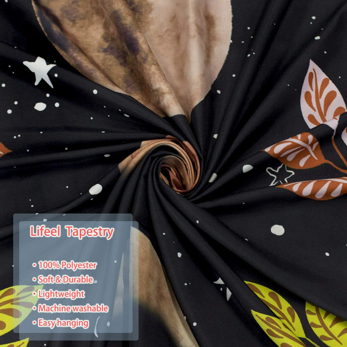 Moonlit Garden Tapestry, Moon Phase Surrounded by Vines and Flowers Black Wall Decor Tapestry 39*59 in