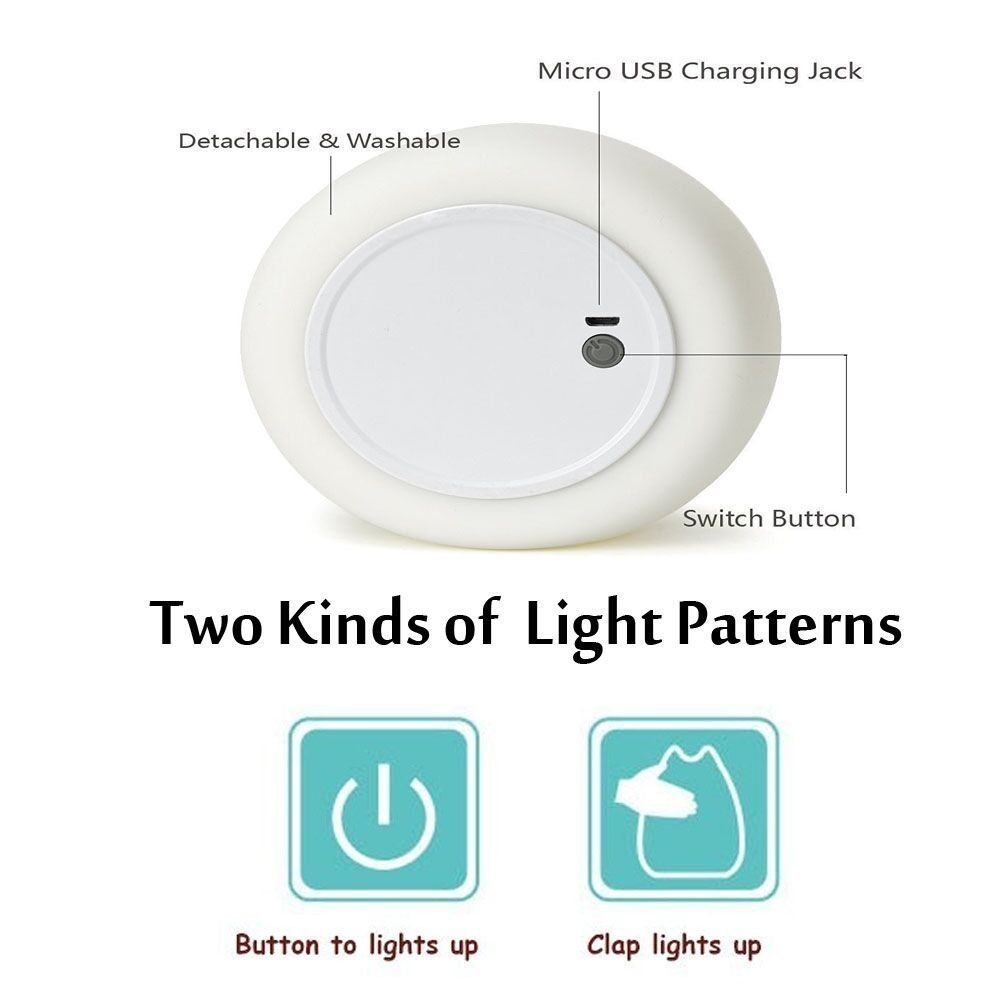 Cute Kitty Night Light, Rechargeable Silicone Cute Lamp with Warm White & 7-Color Breathing Modes, Touch Sensor Control