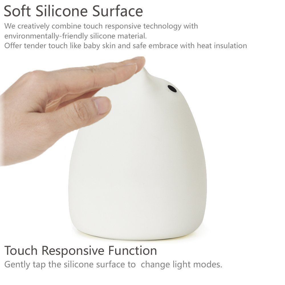 Cute Kitty Night Light, Rechargeable Silicone Cute Lamp with Warm White & 7-Color Breathing Modes, Touch Sensor Control