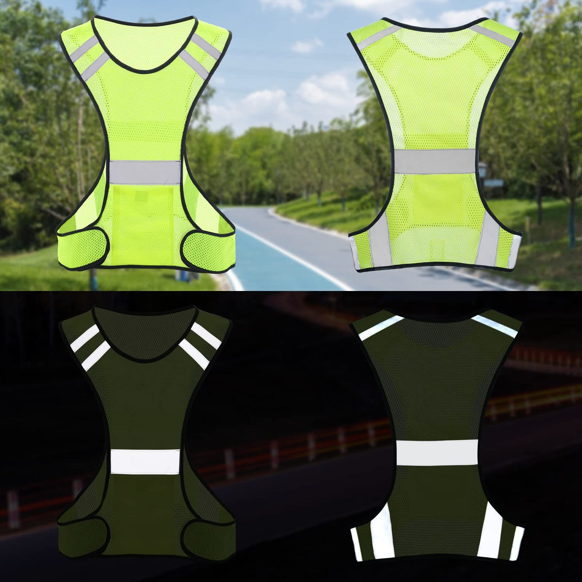 Reflective Night Running Vest with Adjustable Strap&Breathable Holes, Ultrathin Lightweight Safety Vest with 360° High Visibility