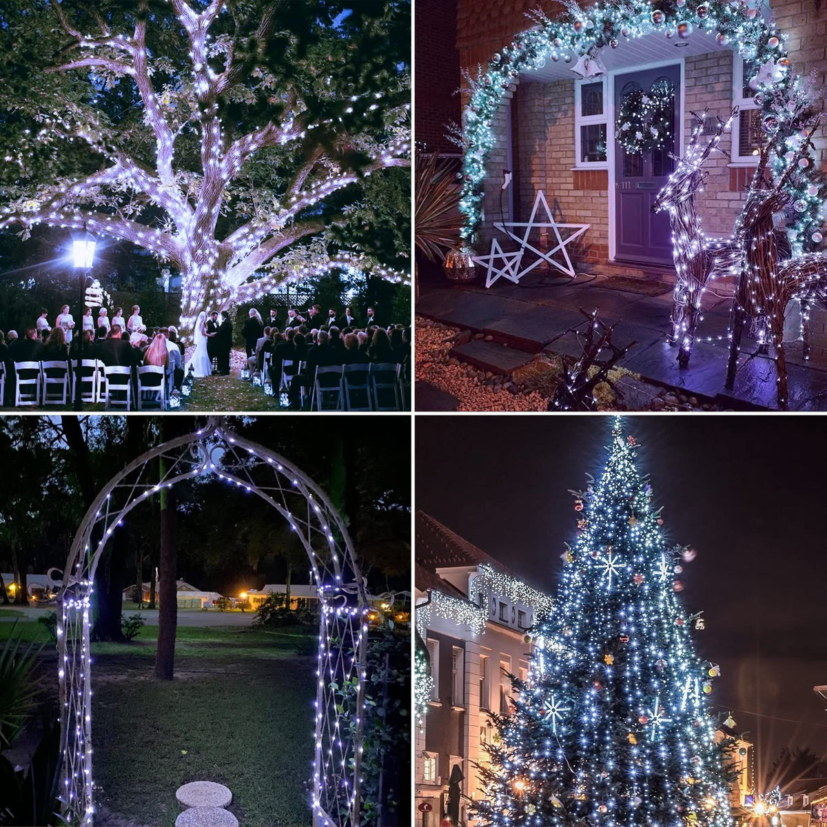 White Solar String Lights Outdoor Waterproof, Each 100 LED Solar Fairy Lights, 8 Modes Solar Christmas Lights for Outside Tree