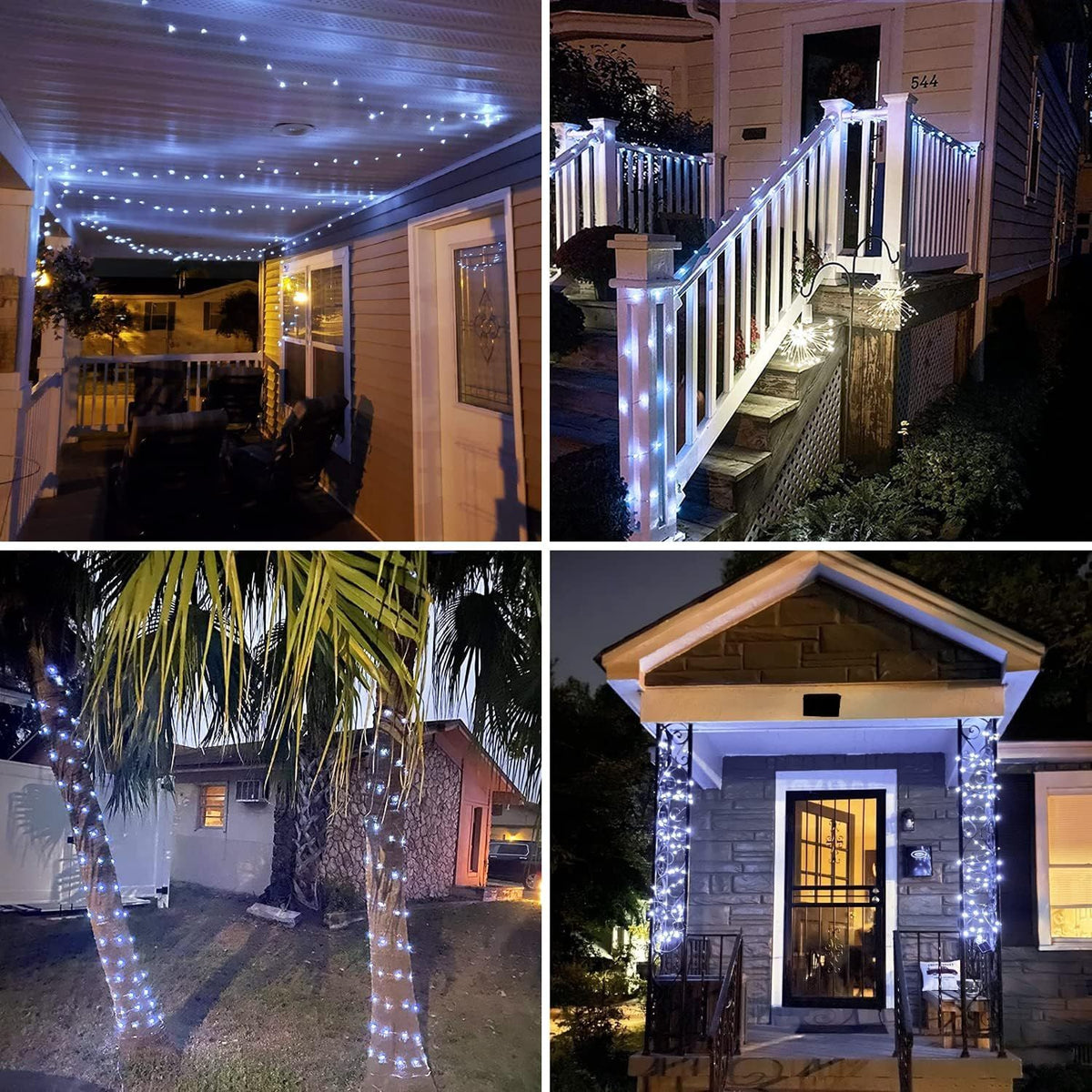 White Solar String Lights Outdoor Waterproof, Each 100 LED Solar Fairy Lights, 8 Modes Solar Christmas Lights for Outside Tree