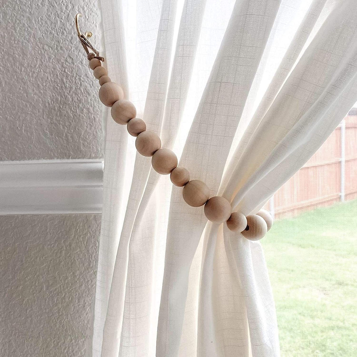 Set of 2 Curtain Tie Backs, Natural Wood Drape Tiebacks, Window Treatment, Farmhouse Garland,  Decor Accessories