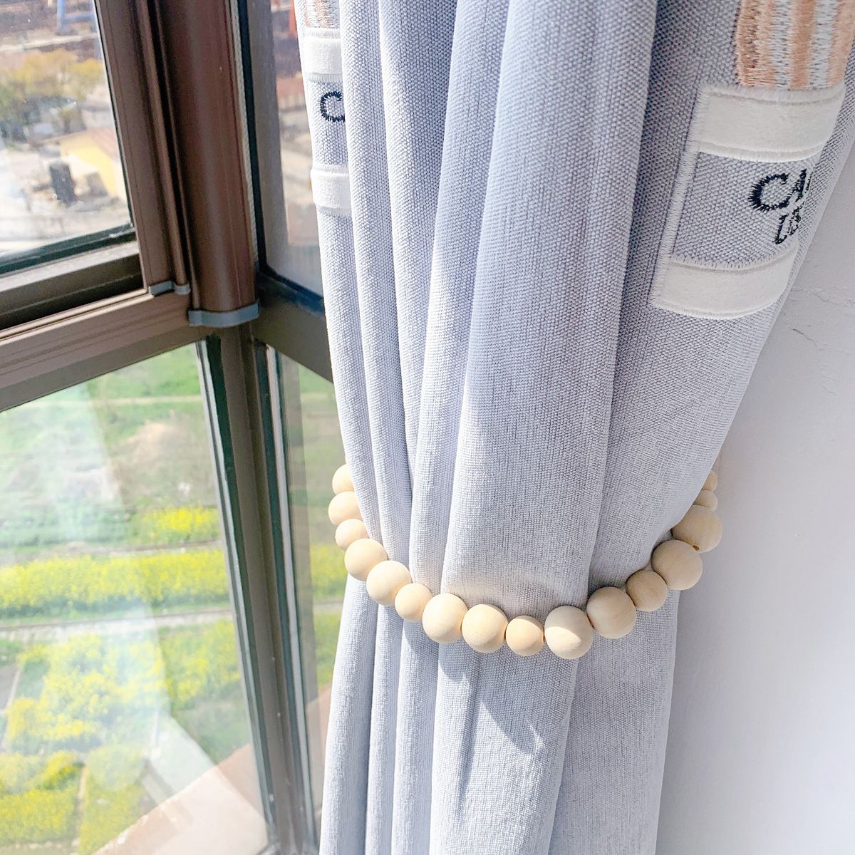 Set of 2 Curtain Tie Backs, Natural Wood Drape Tiebacks, Window Treatment, Farmhouse Garland,  Decor Accessories