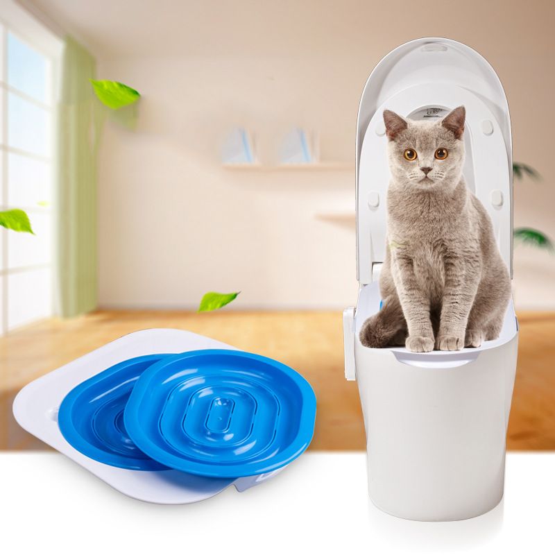 Professional Teach Cat to Use Toilet Cat Toilet Training Kit Universal Reusable Kitty Toilet Trainer Urinal Seat with Design Blue