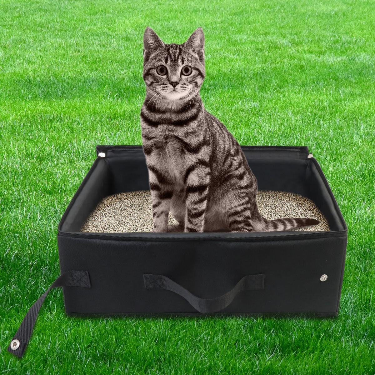 Portable Cat Travel Litter Box with Zipped Lid, Foldable Travel Litter Box, No Leakage, No Smell, Waterproof, Easy to Carry