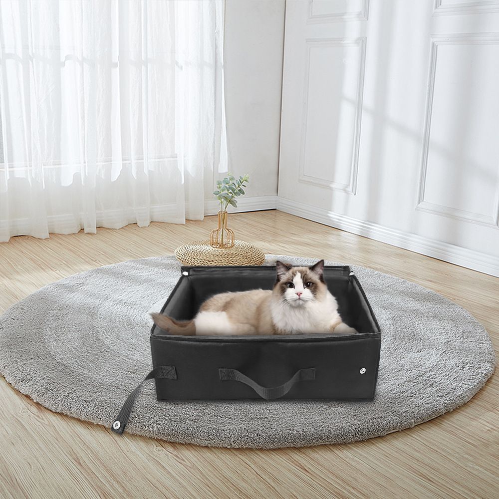Portable Cat Travel Litter Box with Zipped Lid, Foldable Travel Litter Box, No Leakage, No Smell, Waterproof, Easy to Carry