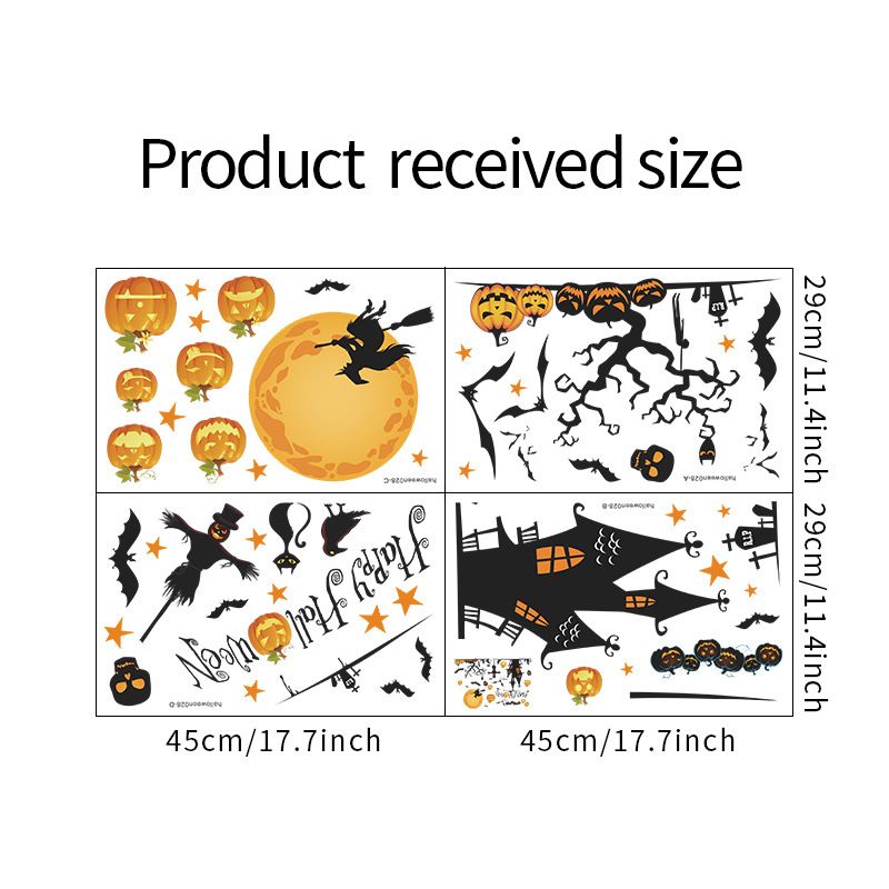 Happy Halloween Removable Wall Stickers Window Art Decoration Vinyl Witch Bats Pumpkin Decals for Home Decor Indoor Outdoor