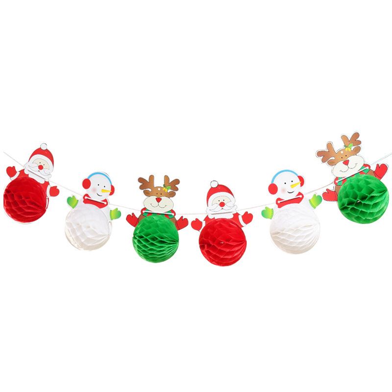 2pcs Christmas Decor Xmas Flowers Xmas Paper Flower Garland Christmas Hanging Signs Decor Hanging Paper Honeycomb