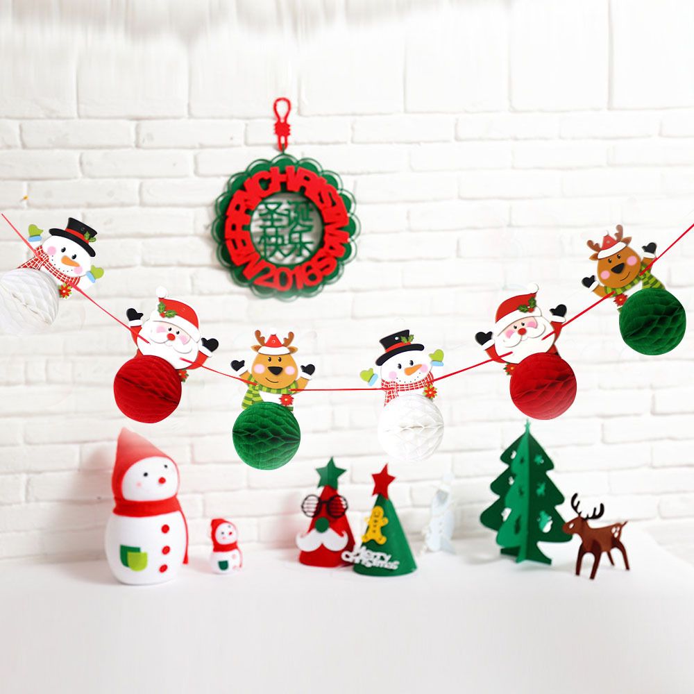 2pcs Christmas Decor Xmas Flowers Xmas Paper Flower Garland Christmas Hanging Signs Decor Hanging Paper Honeycomb
