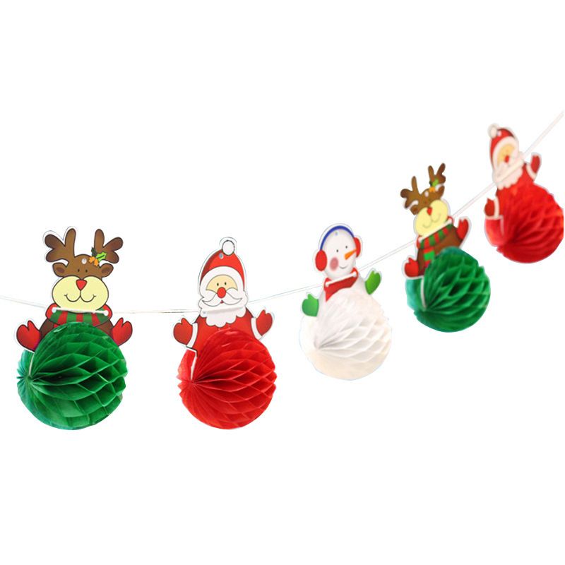 2pcs Christmas Decor Xmas Flowers Xmas Paper Flower Garland Christmas Hanging Signs Decor Hanging Paper Honeycomb