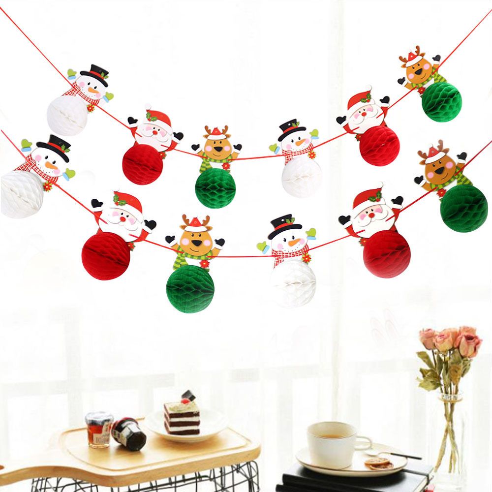 2pcs Christmas Decor Xmas Flowers Xmas Paper Flower Garland Christmas Hanging Signs Decor Hanging Paper Honeycomb