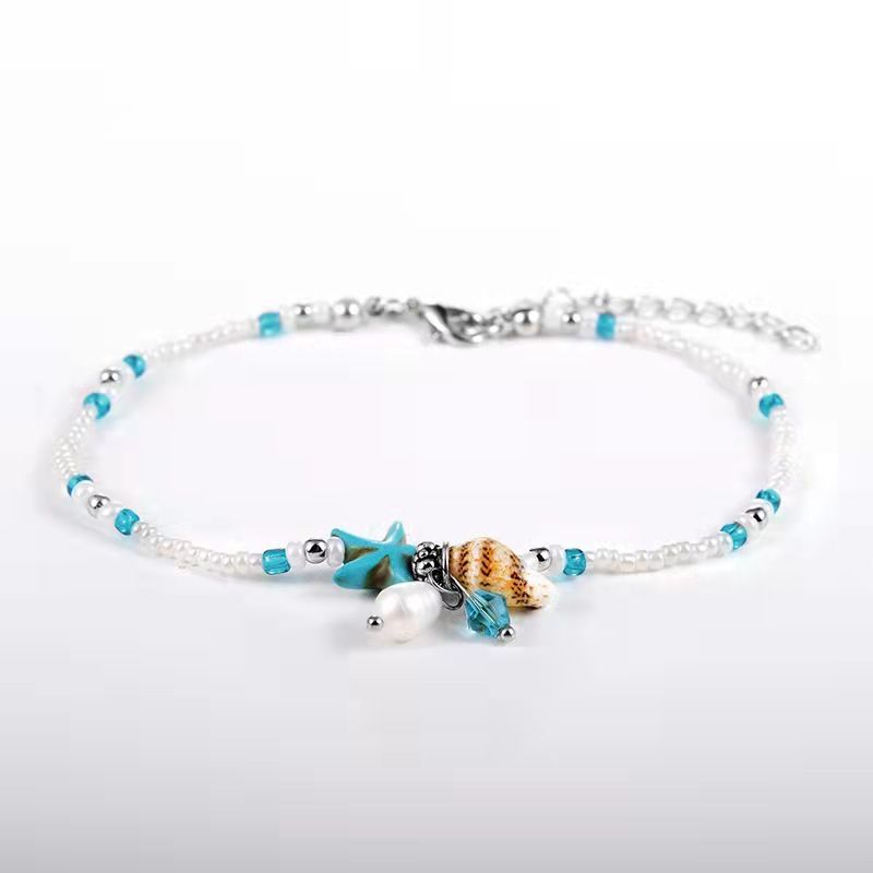 Turquoise Anklet Multilayer Beads Anklet Bracelet Set Handmade Beach Foot Accessories for Women and Teen Girls