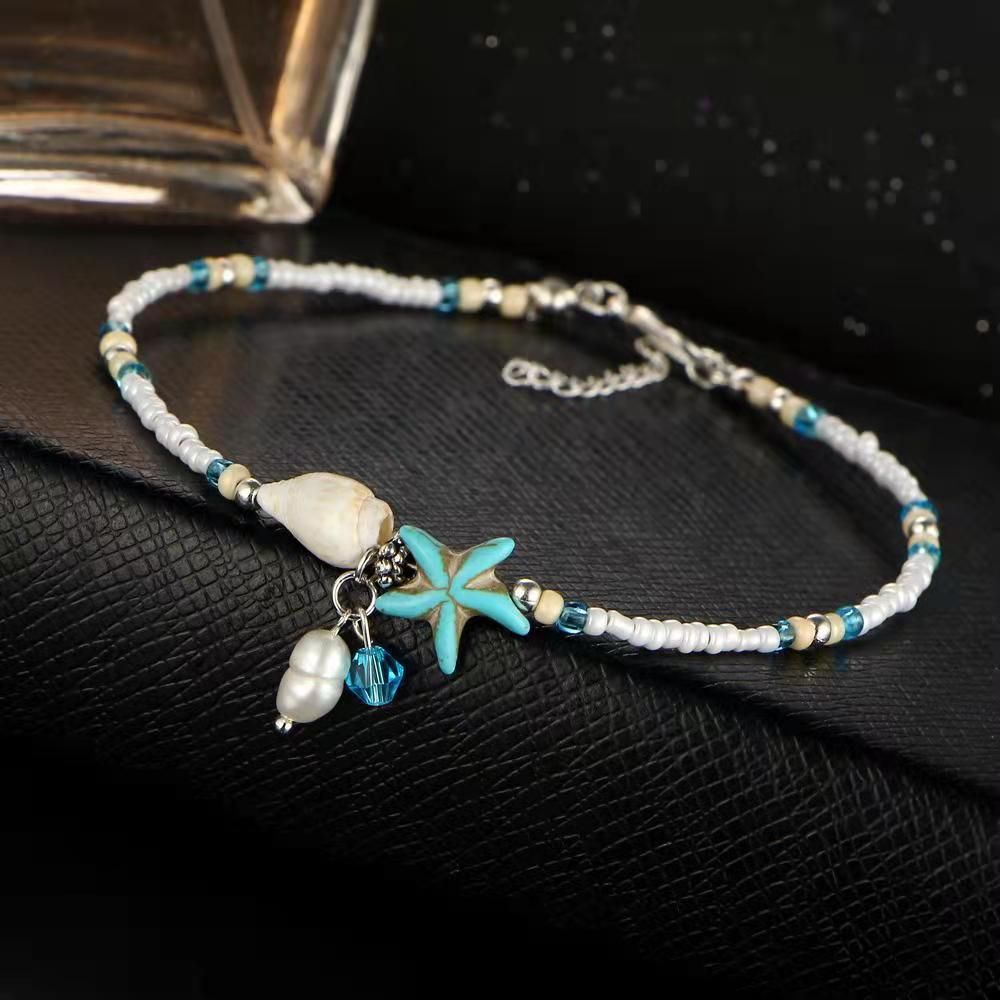 Turquoise Anklet Multilayer Beads Anklet Bracelet Set Handmade Beach Foot Accessories for Women and Teen Girls