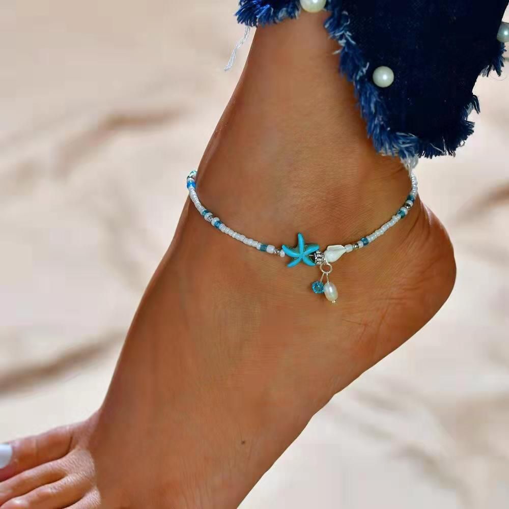 Turquoise Anklet Multilayer Beads Anklet Bracelet Set Handmade Beach Foot Accessories for Women and Teen Girls