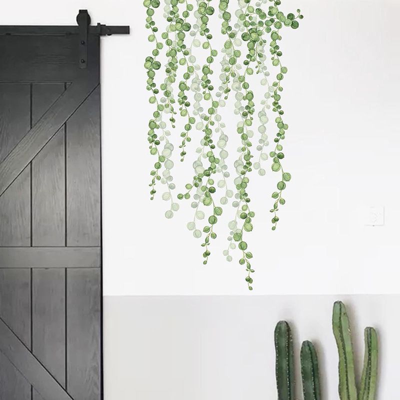 6 Sheets Hanging String of Pearls Vine Wall Stickers Leaves Green Plants Removable Wall Decals Peel (3 Sets)