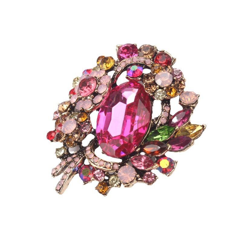 Crystal Wreath Brooches Leaf Flower Large Gorgeous Brooch Pin Costume Jewelry Accessories for Women （2.36*2.17inch）