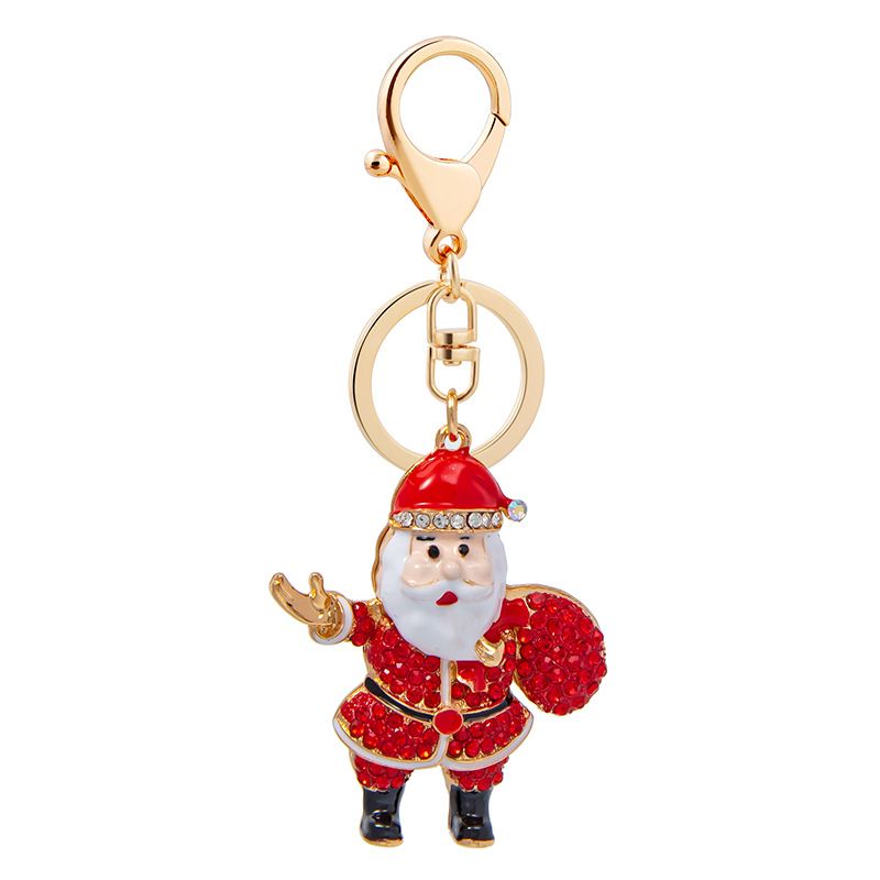 2pc Keychain Of Christmas Collection With Diamonds And Dripping Oil Santa Claus Keychain Pendant Metal Pendant