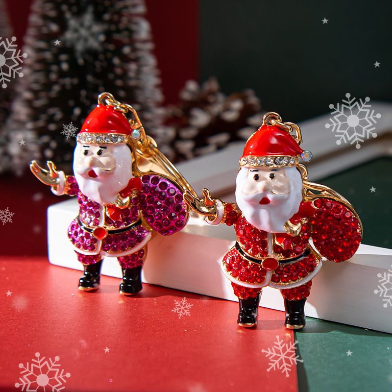 2pc Keychain Of Christmas Collection With Diamonds And Dripping Oil Santa Claus Keychain Pendant Metal Pendant