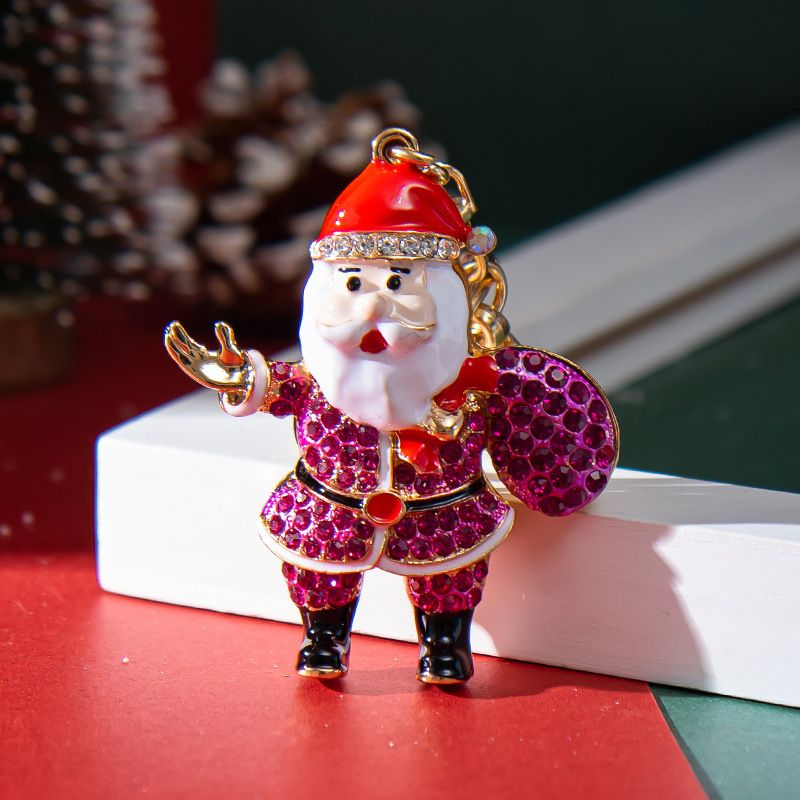 2pc Keychain Of Christmas Collection With Diamonds And Dripping Oil Santa Claus Keychain Pendant Metal Pendant