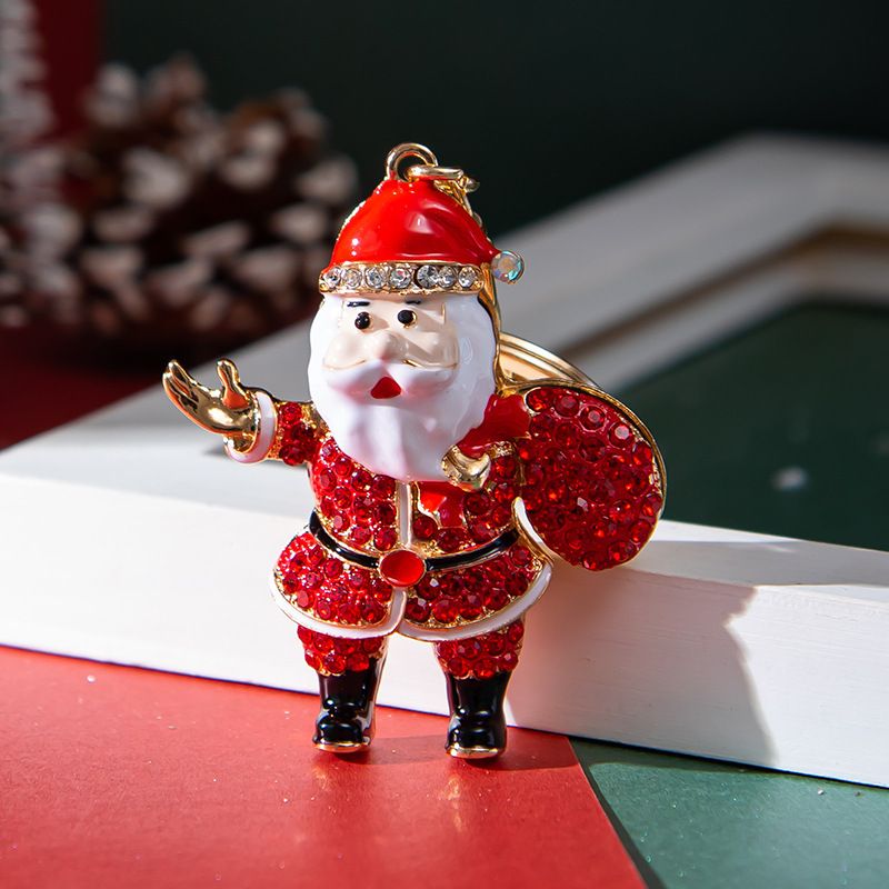 2pc Keychain Of Christmas Collection With Diamonds And Dripping Oil Santa Claus Keychain Pendant Metal Pendant