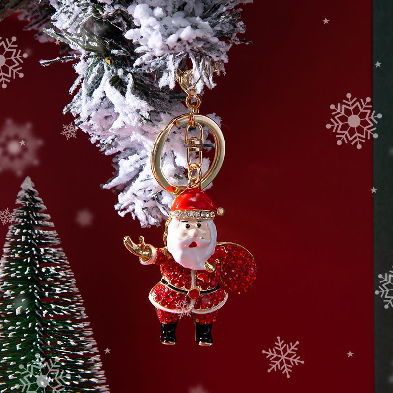 2pc Keychain Of Christmas Collection With Diamonds And Dripping Oil Santa Claus Keychain Pendant Metal Pendant