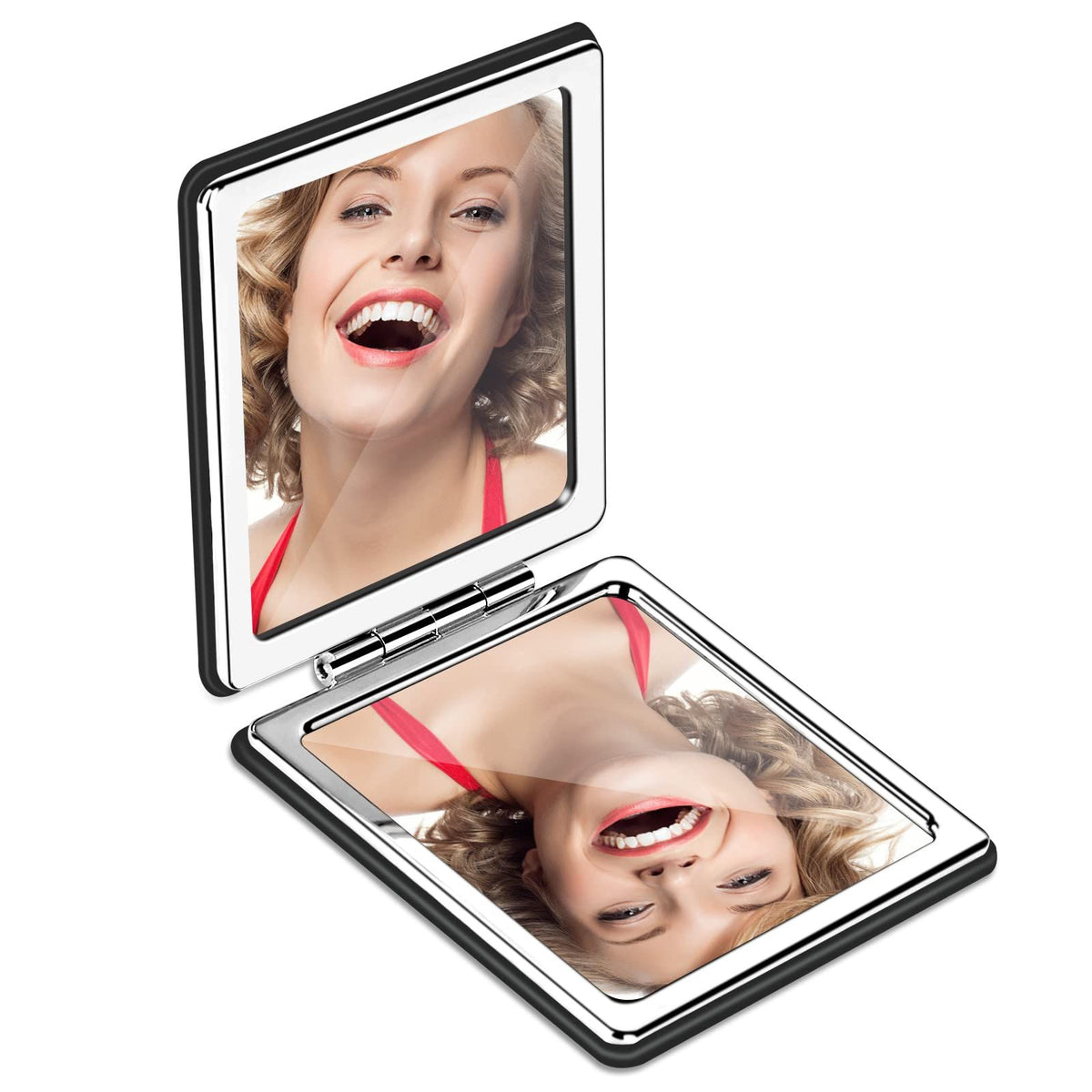 Makeup Mirror for Pocket Purse Clutch, Magnifying Foldable Cosmetic Mirror, Portable Travel Mirror for Beauty, Black Elegant