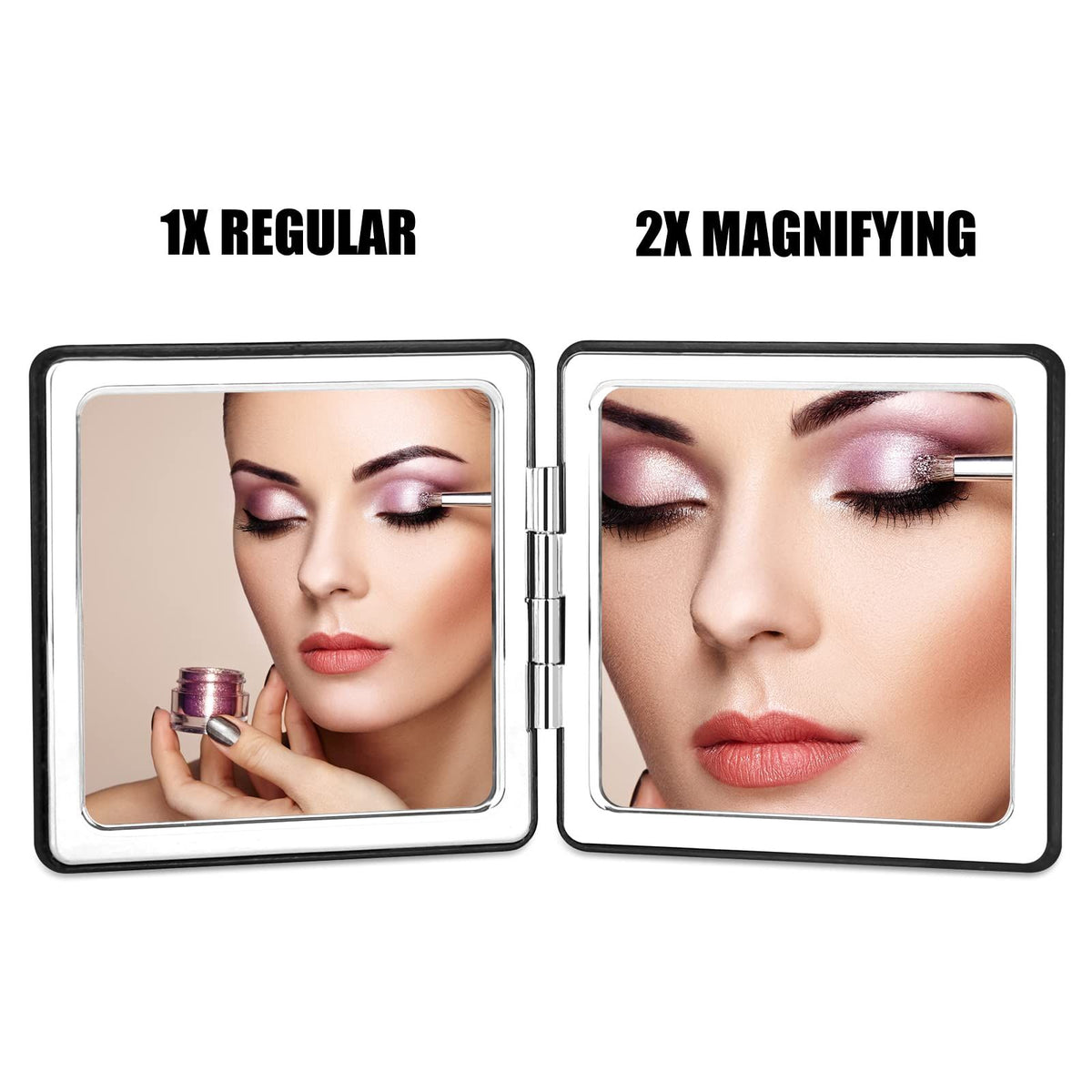 Makeup Mirror for Pocket Purse Clutch, Magnifying Foldable Cosmetic Mirror, Portable Travel Mirror for Beauty, Black Elegant